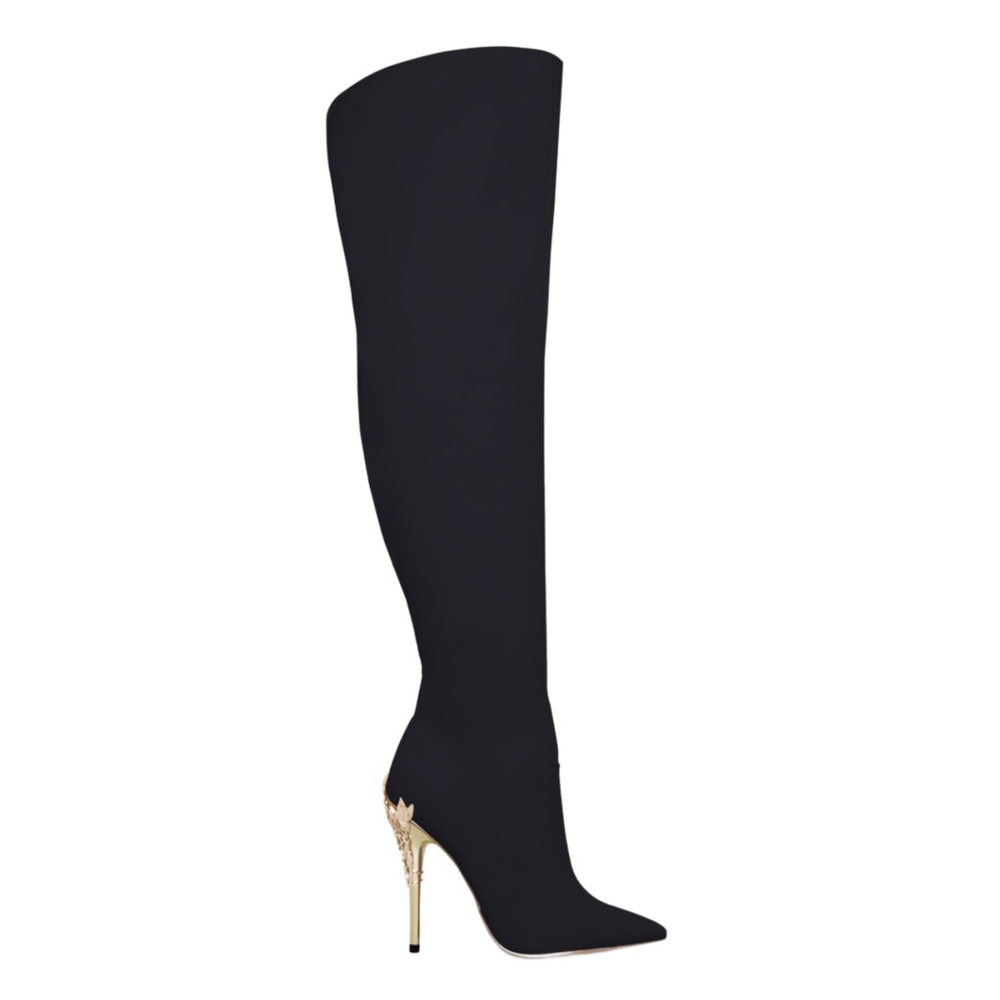 Black Faux-Suede Thigh High Stiletto Boots
